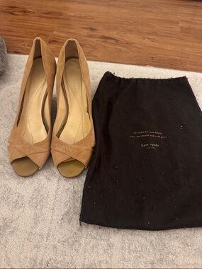 kate spade Tan Suede Peep-Toe Pumps